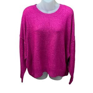 Vince Camuto Sweater Euphoria Crew Neck Drop Shoulder Fuchsia Pink Heather XL